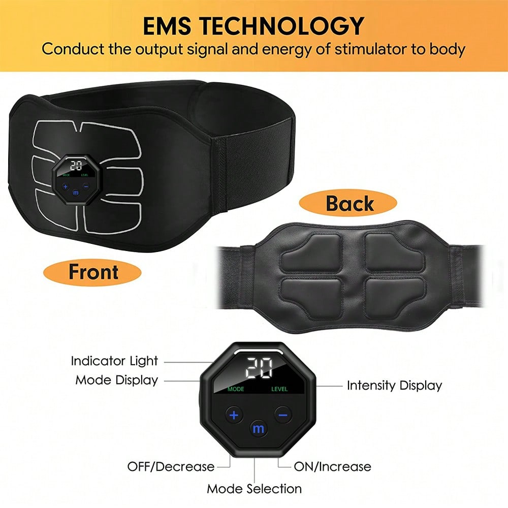 Home Gym Essentials - 1Pc Abdominal Trainer Belt USB Rechargeable,