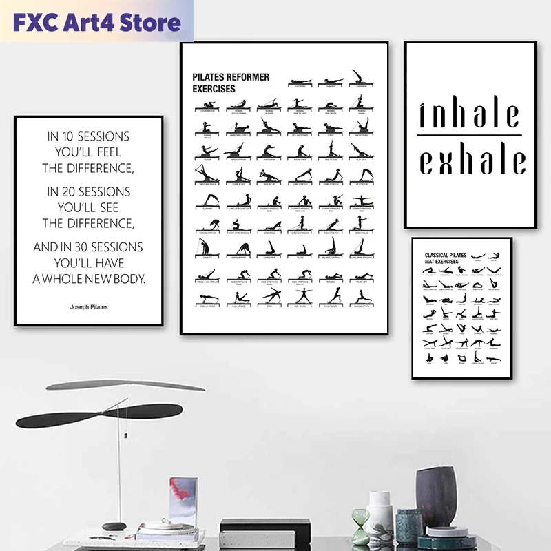 Home Gym Room - Frameless Pilates Workout Chart Poster Canvas