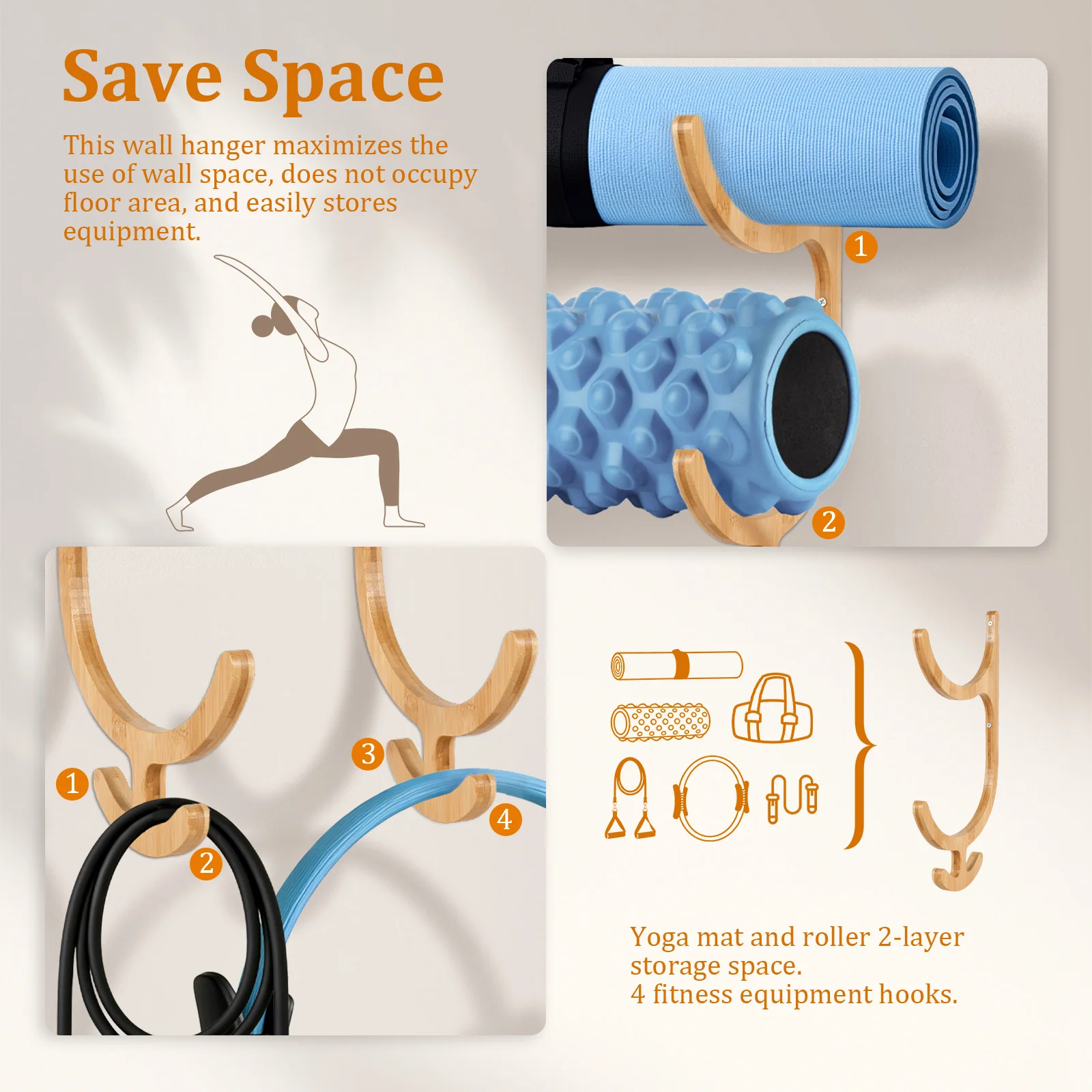 2Pcs Yoga Mat Storage Rack Wal - Home Gym On Carpet ulasan dan harga